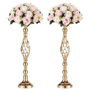 Versatile Metal Flower Arrangement Stand & Pillar Candles Holder Set for Wedding Party Dinner Centerpiece Event Restaurant Hotel Decoration (2 x L, Gold)