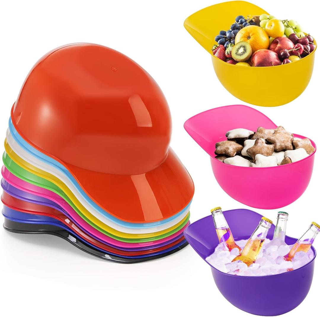 Fasmov 10 Pack Baseball Helmet Ice Cream Snack Bowl, 75 oz Large Cap Bowls, Chip and Dessert Cups for Party Supplies, Assorted Colors
