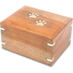 ZIYA Wooden Small Cremation Pet Urn for Dog and Cat Ashes Box | Handmade Wood Memorial Pet Urn | Brass Paws Inlaid | Pet Memorial | Funeral Urns for Pet Ashes | Mini Keepsake | up to 12 Pounds