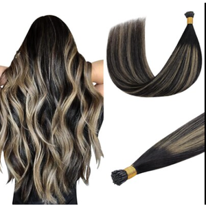 3 Pcs of Blonde/Black 16" Extensions, Black to Light Blonde Balayage Natural Hair  + 2 Pcs Wig Cap + 1 Pack Eyelash Extensions