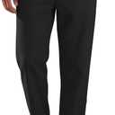 Mens Linenl Pants Casual Loose Straight Elastic Suit Waist Drawstring Trousers Lightweight Beach Vacation Pants (Black, L)