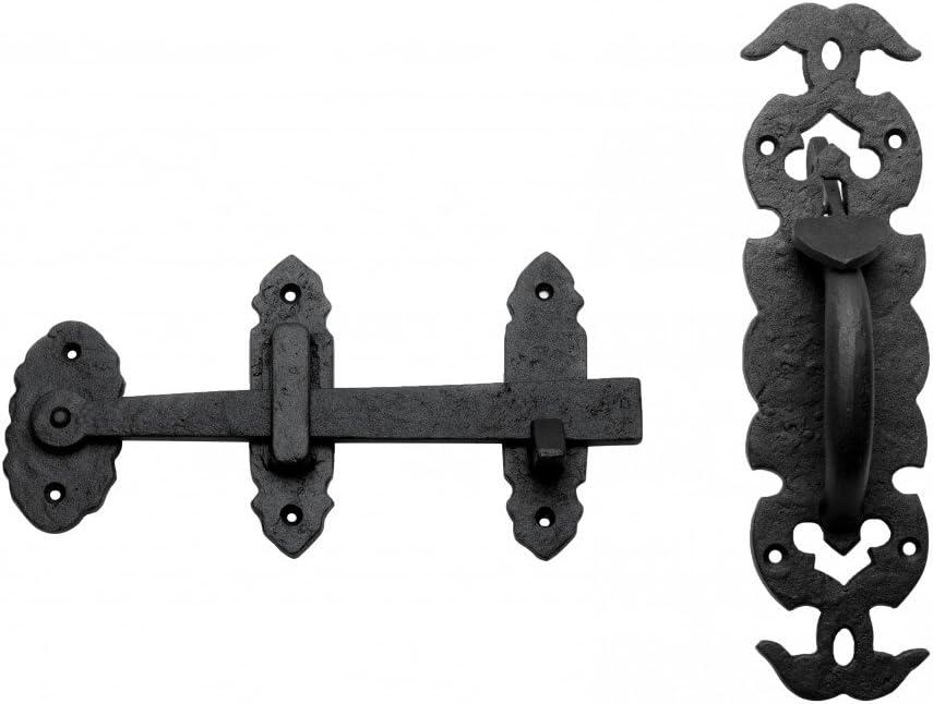 Renovators Supply Manufacturing Gate Latch Lock 6 in. Black Wrought Thumb Latch for Cabinet Doors and Gateswith Mounting Hardware