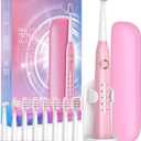Sonic Electric Toothbrush for Adults, Power Electric Toothbrush with 8 Brush Heads, Travel Case, 40000 VPM Deep Clean 5 Modes, Rechargeable Toothbrushes Fast Charge 4 Hours Last 30 Days, Pink