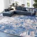 RELEANY Washable Area Rugs 7'x9' Non-Slip Modern Abstract Soft for Living Room Entryway Bedroom Nursery, Print Pattern, Blue Grey Navy Gray