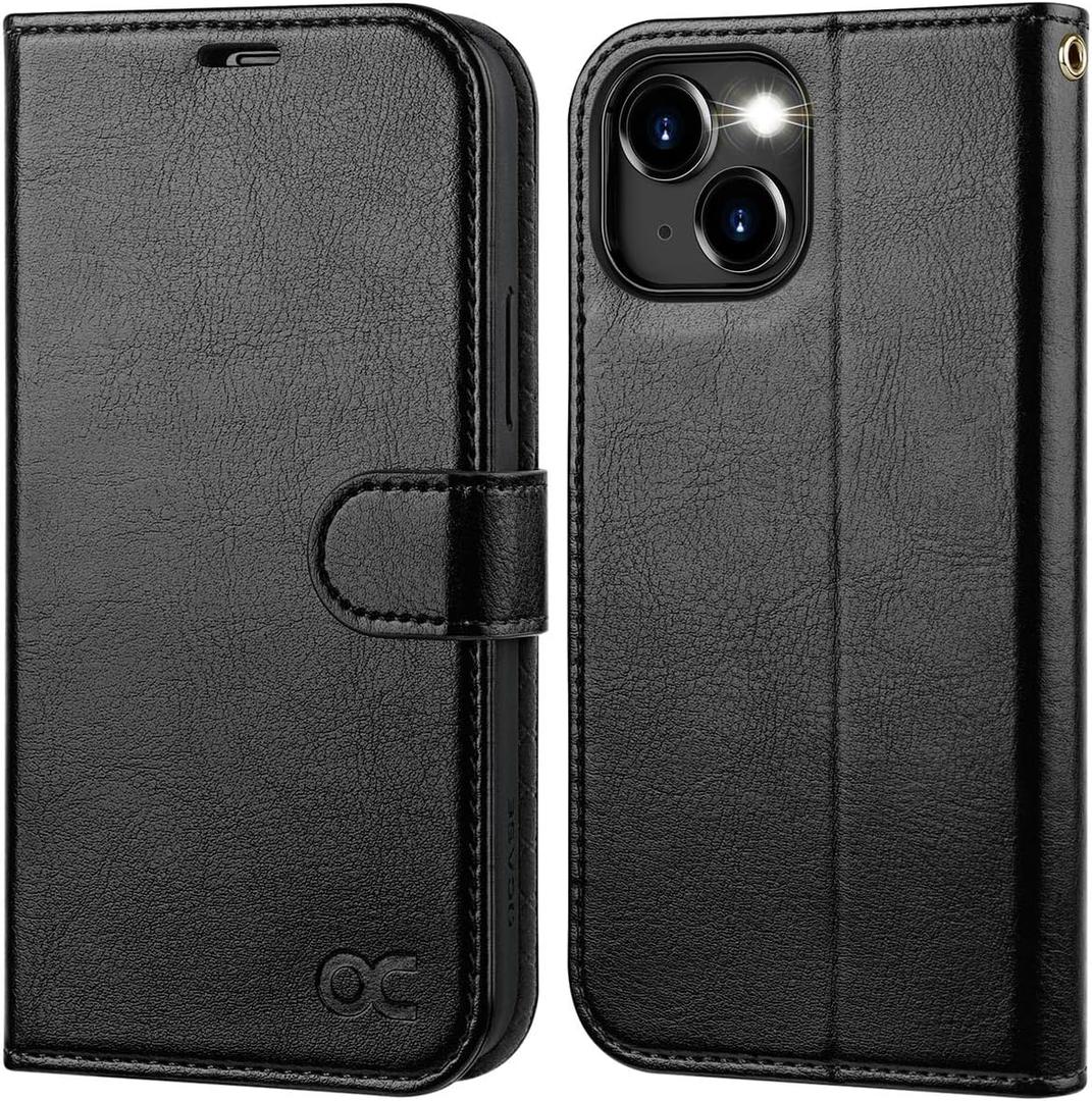 OCASE Compatible with iPhone 15 Wallet Case, PU Leather Flip Folio Case with Card Holders RFID Blocking Kickstand [Shockproof TPU Inner Shell] Phone Cover 6.1 Inch 2023, Black