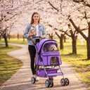 BestOffice Pet Stroller for Small Medium Dogs & Cats, 4-Wheel Foldable Dog Stroller with Cup Holder, Lightweight Travel Carrier, Waterproof Design for Outdoor Walks,Purple