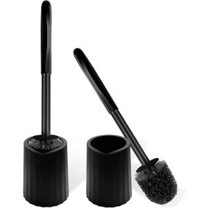 Toilet Brush and Holder Set, 2 Pack Toilet Bowl Brush with Long Non-Slip Handle, Deep Toilet Cleaner Brush, Toilet Scrubber, Black