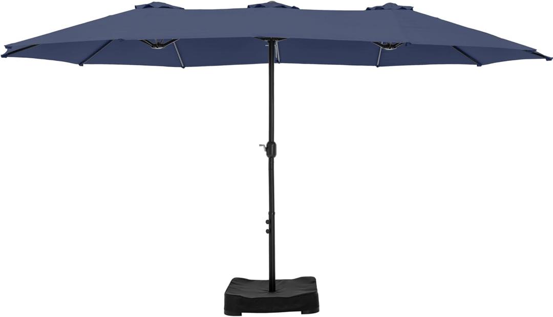 HERA'S PALACE Umbrella Patio Outdoor with Base 15ft Rectangle Table Double Market Umbrellas Clearance Large Heavy Duty Included Stand for Deck Outside Pool Picnic Inground Yard Commercial, Navy Blue