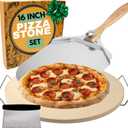 Round Pizza Stone for Oven 16 inch - Large Pizza Stone for Grill with Handles, Metal Pizza Peel & Steel Dough Cutter Tool - Baking Stone for Bread - Oven Stones - Pizza Making Set