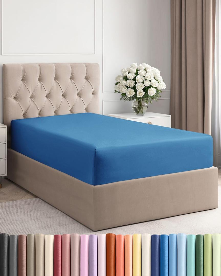 Twin XL Fitted Bed Sheet - Bottom Single Fitted Sheet Only - Ultra-Soft Hotel Luxury Bedding w/ 8-16 Inch Deep Pockets - Breathable & Wrinkle Free - Easy-Care, Fade and Shrink Resistant - Royal Blue