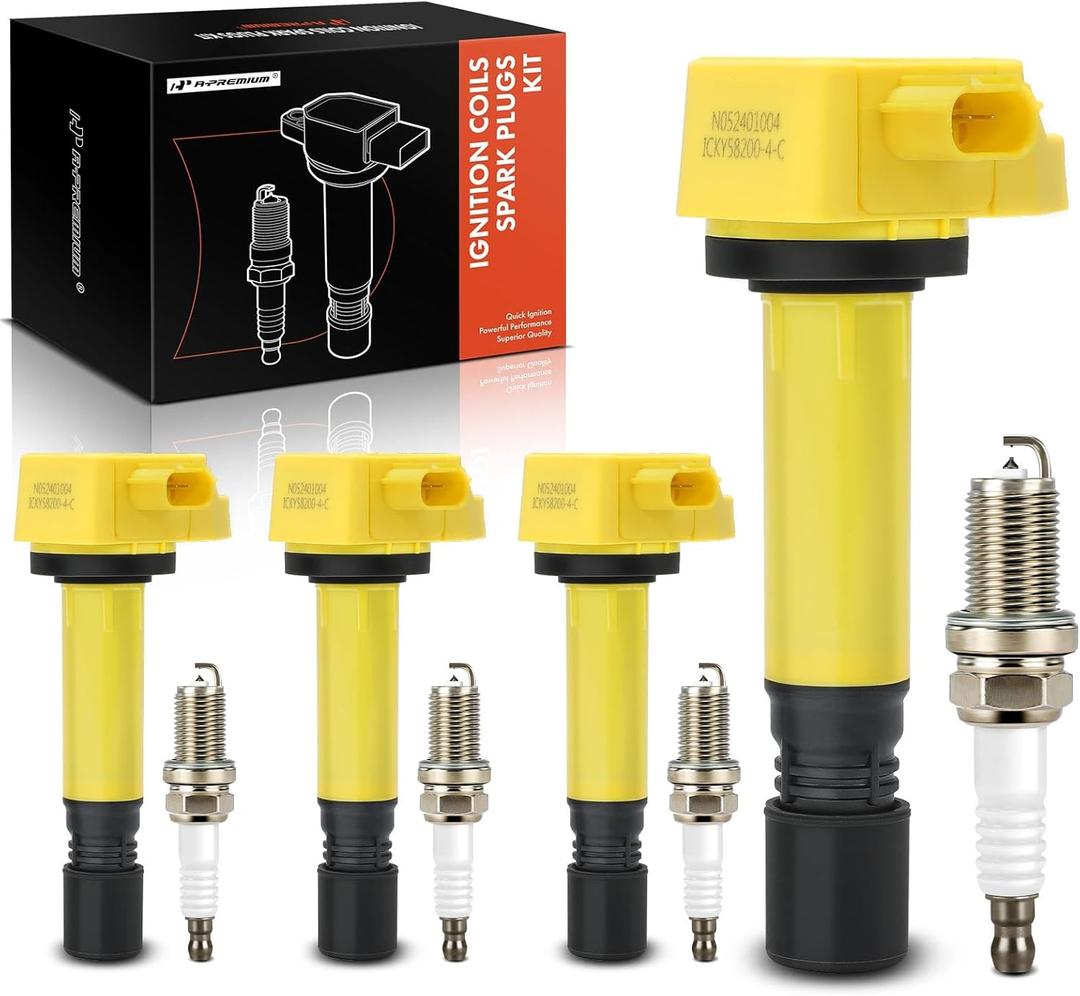 A-Premium (Yellow) Set of 8 Ignition Coil Pack and Iridium Spark Plugs Compatible with Honda Civic 2006-2011, 1.8L, Replace# 30520RNAA01