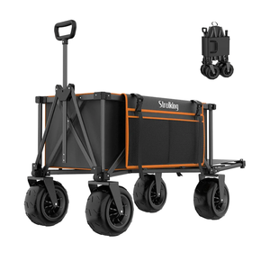 51" L Beach Wagon with 9" Sand Wheels,260L Collapsible Beach Cart with Rear Tailgate,Heavy Duty Wagon for Sand, Camping, Fishing and Sport, Black