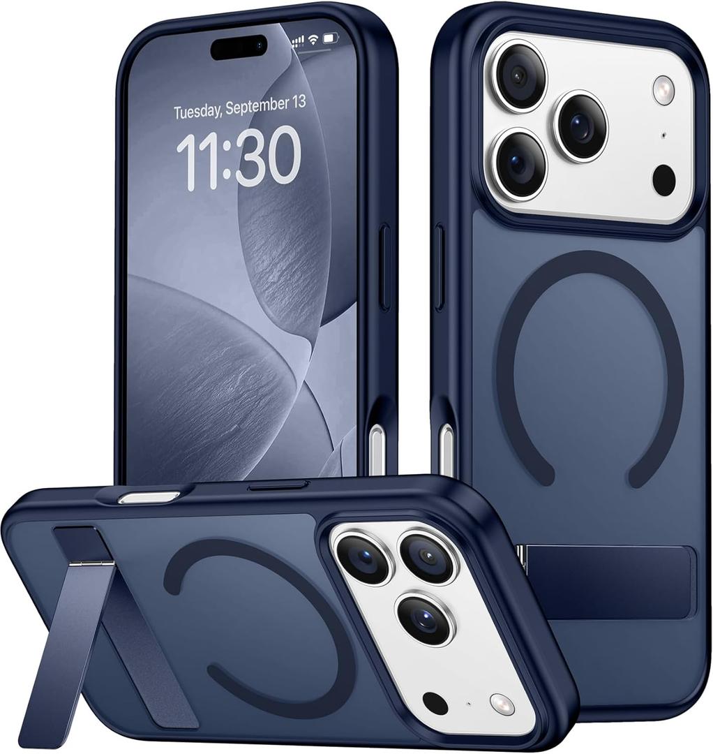 SPIDERCASE Magnetic for iPhone 17 Pro Max Case,with [3 Stand Ways] [Military Grade Drop Protection] with Invisible Stand Shockproof Slim Case for iPhone 17 Pro Max 6.9",Blue