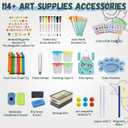 Easel for Kids,Adjustable Wooden Art Easel for Kids,114+ Art Supplies,Double Sided Magnetic Chalkboard and White Board for Kid,Drawing and Painting for Aged 2-4,5-7,8-12,2 Paper Rolls, 21.65" X 27.8" X 1.18"