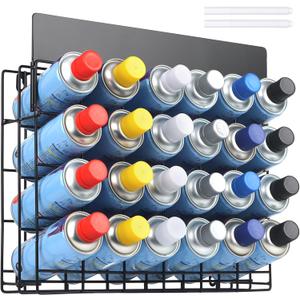 Spray Can Holder Storage Rack - Wall Mounted Metal Paint Bottle Organizer with A Removable Name Label Aerosol Can Holder Holds 24 Cans No Installation Required, 4.52 x 12.4 x 17.12 inches