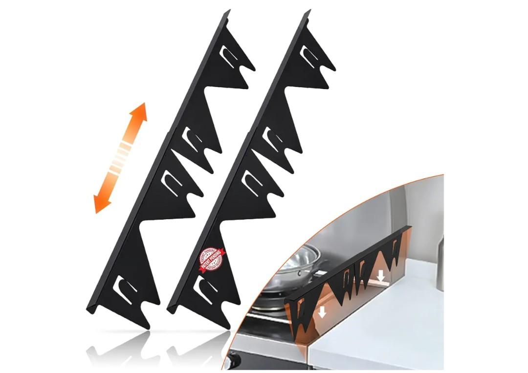Stainless Steel Stove Gap Covers,Stove Gap Filler, Range Trim Kit, Stove Gap Guards, Heat Resistant and Easy to Clean, Easy retractable Length 13.8" to 27.5", Width 0.79",Black(2PCS