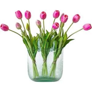DUYONE 15pcs Artificial Tulips Flowers, Latex Bouquet, Fake Tulips for Office Wedding Party Home Kitchen Garden Decoration-B Peachblow