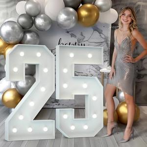 Marquee Numbers 4 Feet Tall: Large 25th Birthday Decorations for Her Him 4FT Light Up Numbers Anniversary Christmas Party Decor 2025 Big Graduation Backdrop Foam Cardboard Number 25