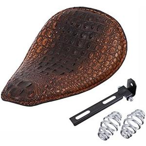 HANSWD 12" Heavy Duty Brown Gator Emboss Leather Driver Solo Seat with Chrome Barrel Spring For Sportster Bobber Chopper
