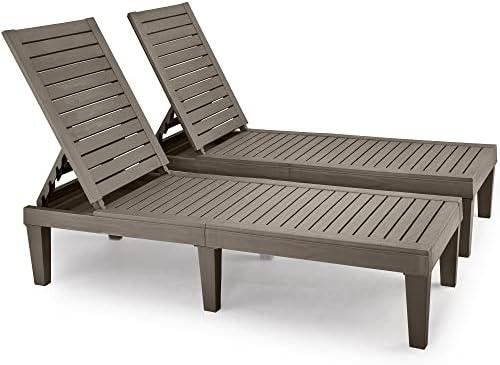 YITAHOME Chaise Outdoor Lounge Chairs with Adjustable Backrest, Multi-Functional Patio Loungers Easy Assembly & Lightweight, Waterproof Poolside Chaise Lounge with 265lbs Capacity, Set of 2, Taupe
