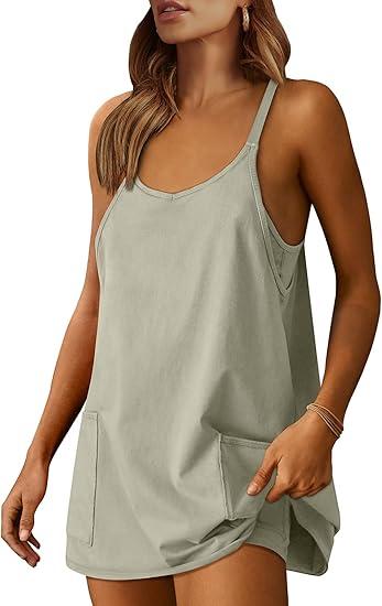 ANRABESS Women Athletic Dress Summer Tennis Workout Active Sports Mini Romper Dress Built in Shorts Travel Vacation Clothes (Large, Gray)