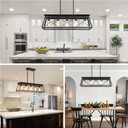 Farmhouse Chandeliers for Dining Room, Rustic Kitchen Island Light Fixture, 5-Light Linear Pendant Lighting Rectangular Chandelier, Metal Solid Ceiling Lights Black