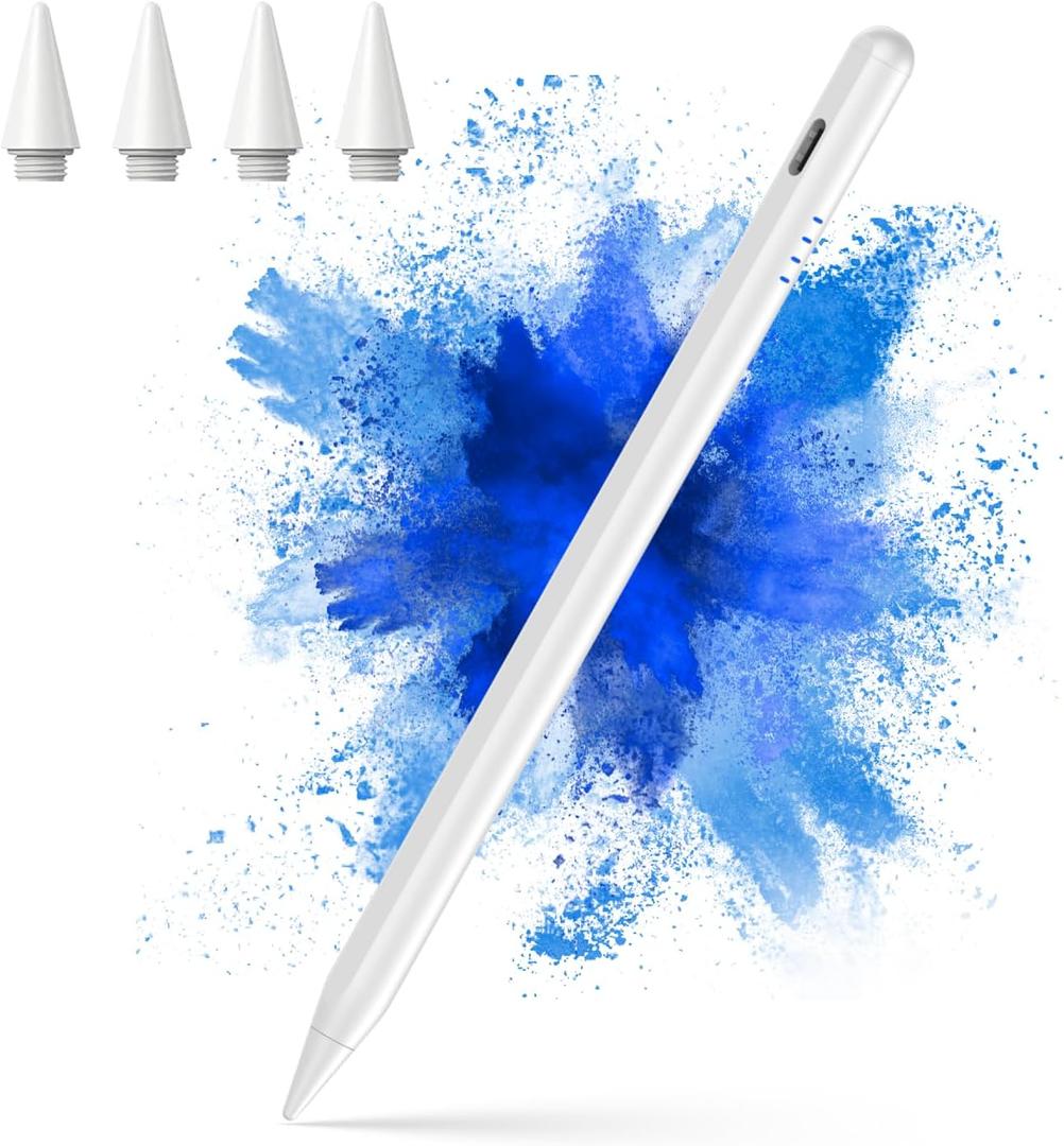Stylus Pen for iPad 2018-2025, 20-Mins Fast Charge for Apple Pencil with Tilt & Palm Rejection, Active Digital Pens Compatible with iPad 6-10th Gen/A16, Pro 13"/12.9"/11/M4, Air 3/4/5/M2/M3, Mini 5/6 (White)