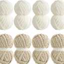 8 Pack Super Bulky Chunky Chenille Yarn for Arm Knitting, Large Thick Jumbo Yarn for Chunky Blanket, Big Fluffy Soft Plush, Jumbo Cream & Khaki