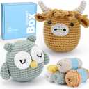 CrochetBox Crochet Kit for Beginner, Highland Cow and Owl Learn How to Crochet Stuffed Animals Gift for Adults and Teen(), Knitting Set with Yarn Hook Stitch-by-Stitch Video Tutorial