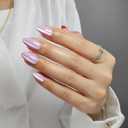 Pink Cat Eye Press on Nails Almond - Soft Gel Press on Nails Short for Women Gift, Natural Fit & Glossy Stick on Nails with Glue in 16 Sizes - 32 Reusable Fake Nails, Cat Eye Pink