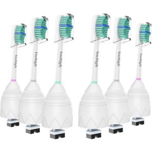 Replacement Toothbrush Heads Compatible with Philips-Sonicare: fits e-Series HX7022 CleanCare & Xtreme Screw-on Electric Brush Handles, 6 Pack