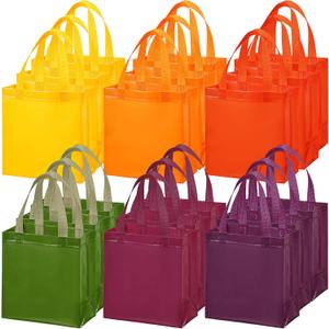 Wesnoy 18 Pcs 36 Pcs Thanksgiving Non Woven Fall Gift Bags with Handles Reusable Party Favor Goodie Bags Bulk, Autumn Rainbow Color Tote for Women Wedding Birthday Bridal Shower Decoration (Orange)