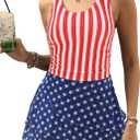 VIMPUNEC Women One Piece Swim Dress Swimsuit Tummy Control Modest Swim Skirt Bathing Suit (Large, American Flag 4)