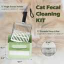 Stainless Steel Cat Litter Scoop with Holder, Cat Litter Scoop Kit, Kitten Poop Lifter- Portable Dustpan- Cleaning Brush, Dual-Width Hole for Quick Cleaning