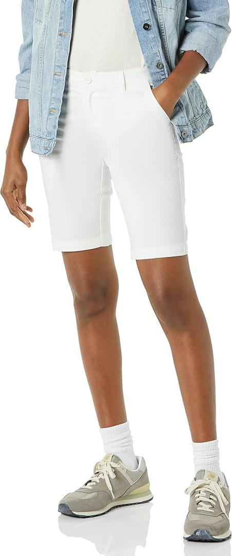 Amazon Essentials Women's Mid-Rise Slim-Fit 10" Inseam Bermuda Khaki Short, Size 10,  White