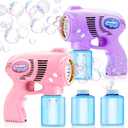 JOYIN 2 Bubble Guns with 2 Bottles Refill Solution, Bubble Machine Gun for Kids, Toddlers, Party Favors, Summer, Outdoors Activity, Wedding, Easter, Birthday Gift (Pink+purple)