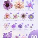 Faux Flower Heads Mini Purple Artificial Flower Heads Fake Flowers Combo with Stems Rose Peony Dahlia Daisy Small Silk Flower Heads for Craft DIY Garland Wedding Party Baby Shower Home Decor, 80Pcs
