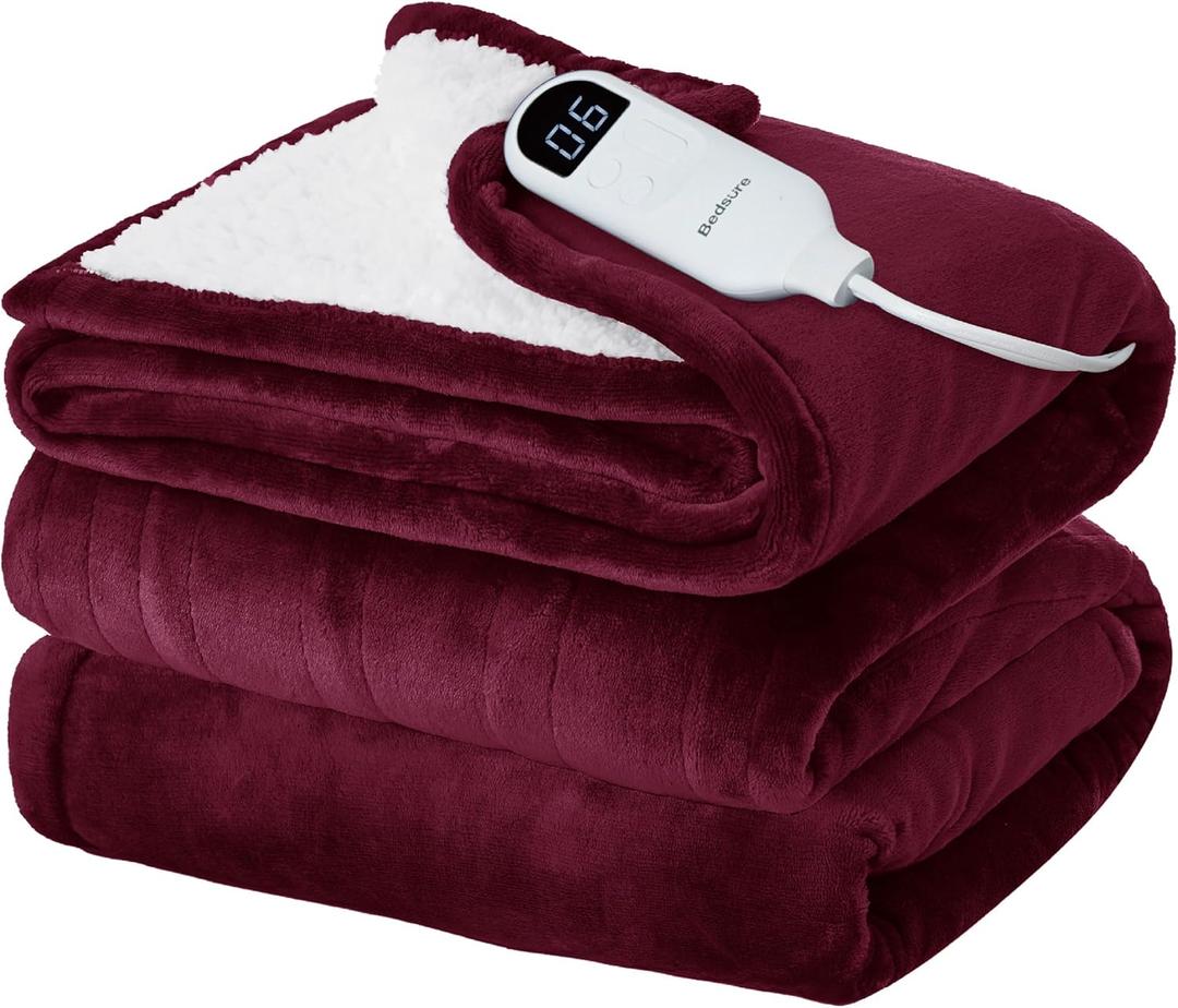 Bedsure Electric Blanket Full Size - Soft Flannel Heated Blanket, Fast Heating with 10 Time Settings & 6 Heat Settings, Warm Gift for Grandma (72x84 inches, Burgundy)