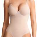 BRABIC Shapewear Bodysuits for Women Tummy Control Shapewear Seamless Deep V-Neck Body Shaper with Built-in Bra (Medium, Beige)