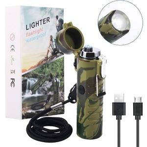 Flashlight with Plasma Lighter, Igniter and Flashlight 2 in 1, USB Rechargeable Outdoor Camping Waterproof and Windproof Lighter, Kitchen Flameless Arc Lighter, For BBQ, Candles, Cigarettes