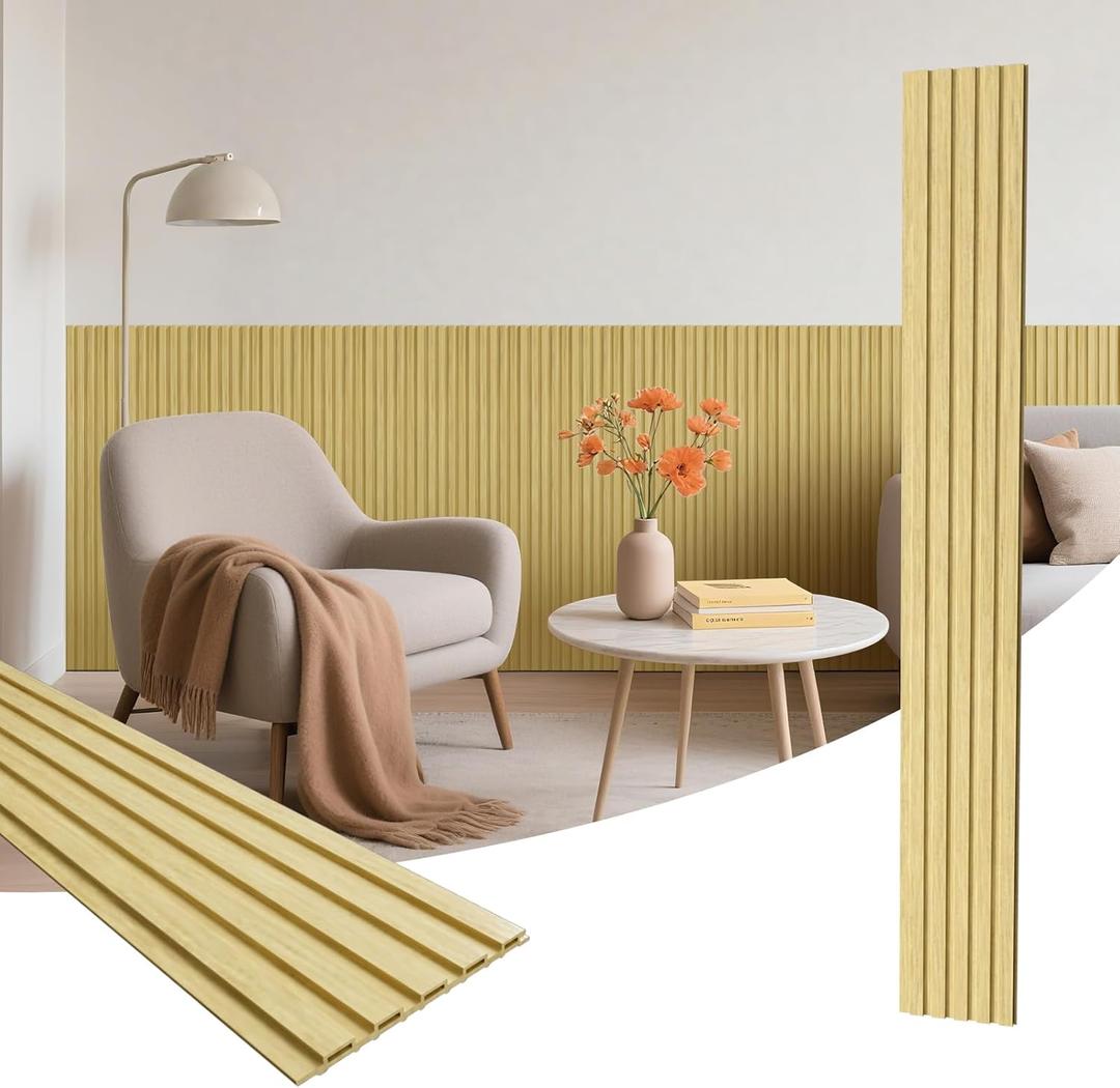 Wainscoting Panels, 8-Pack 48 x 6 Inch 3D Slat Wall-Accents-Panels for Interior Wall Decor, Living Room, Bedroom, Oak