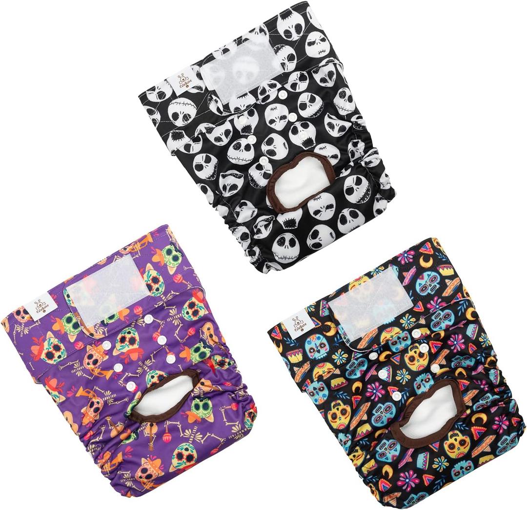 CuteBone Dog Diapers Female Washable Large 3 Pack Reusable Doggie Diapers Puppy Period Pants for Doggy Heat Cycle Peeing D41L