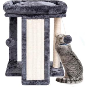 SYANDLVY Cat Scratching Board with Perch, Cat Post Scratcher for Indoor Cats, Scratching Post with 2 Dangling Balls, Great for Kittens (Smoky Grey)