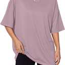 Kinglaman 5 Pack Womens Oversized T Shirts Crew Neck Loose Fit Short Sleeve Tshirts Summer Workout Plus Size Tee Tops