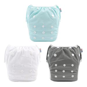 ALVABABY Baby Swim Diapers 3pcs One Size Reuseable Washable & Adjustable for Swimming Lesson & Blue Gray White (Small (Pack of 3))
