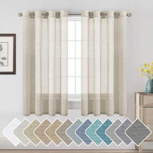 H.VERSAILTEX Linen Curtains Flax Linen Blended Curtain Panels for Living Room/Bedroom Semi Sheer Privacy Curtains 63 inch Length 2 Panels Set Nickel Grommet Window Drapes, Natural