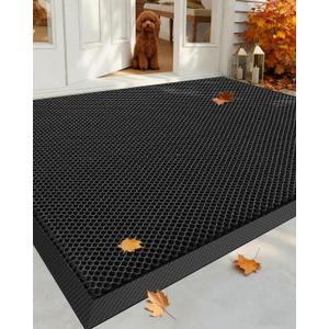 Color&Geometry High Stretch Elastic Silk Doormat, Large Front Door Mat Outside Entrance, Outdoor Door Mat for Patio, Quick-Dry & Heavy-Duty, Non-Slip Rubber Large Doormat, 48"x70" Black Grey