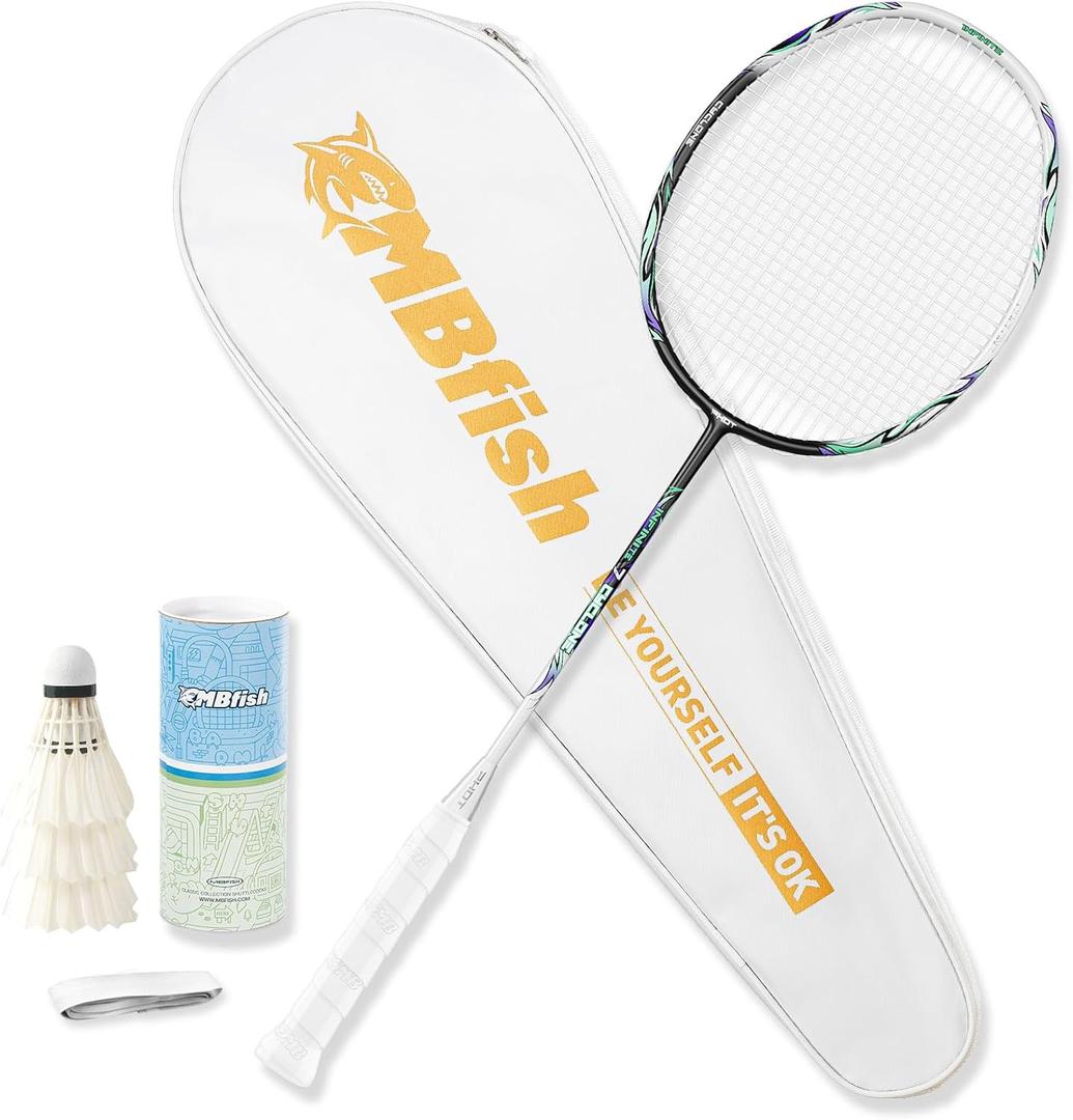 Badminton Racket Set with 1 Carbon Fiber Racquet, 3 Shuttlecocks, 2 Replacement Grip Tapes and 1 Badminton Bag - Perfect for Outdoor Games and Gym 5U