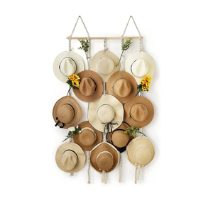 Macrame Hat Rack for Wall 31x53 in Hat Organizer with 15 Clips Hanging Hat Hanger Holder for Women Wide Brimmed Hat Storage for Fedora Boho Decorative Display