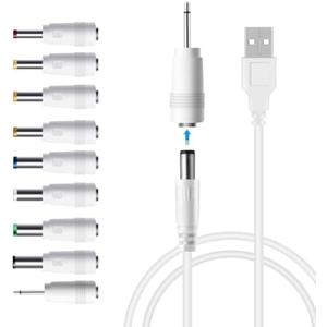 LANMU DC 5V Power Cord, USB to 5V DC Power Cable Charging Cord with 9 Adapters (6.4 * 4.4mm, 6.3 * 3.0mm, 5.5 * 2.5mm, 5.5 * 2.1mm, 5.5 * 1.7 mm, 4.8 * 1.7 mm, 4.0 * 1.7 mm, 3.5 * 1.35 mm, 2.5mm)